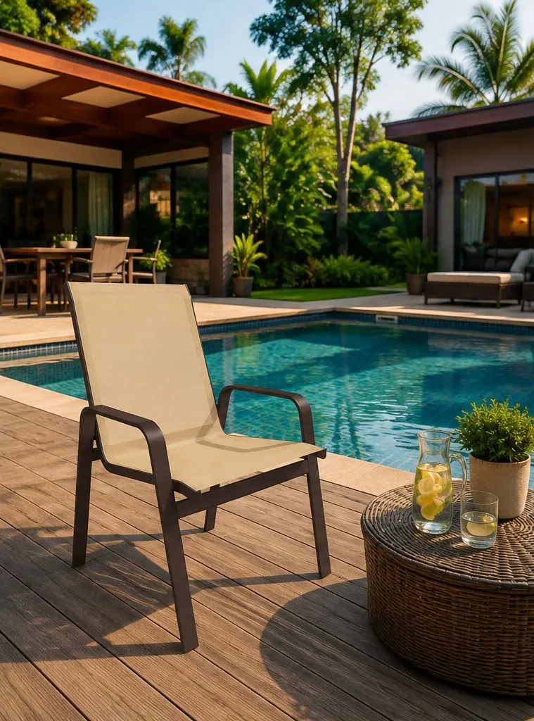 Kit com 2 Cadeiras para Piscina Summer - Alumínio Marrom, Tela Sling Bege | Empilhável