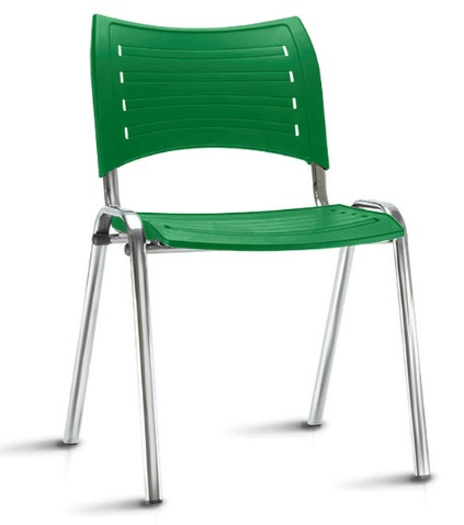 Cadeira ISO Fixa Empilhável | Estrutura Cromada - Assento e encosto Colorido