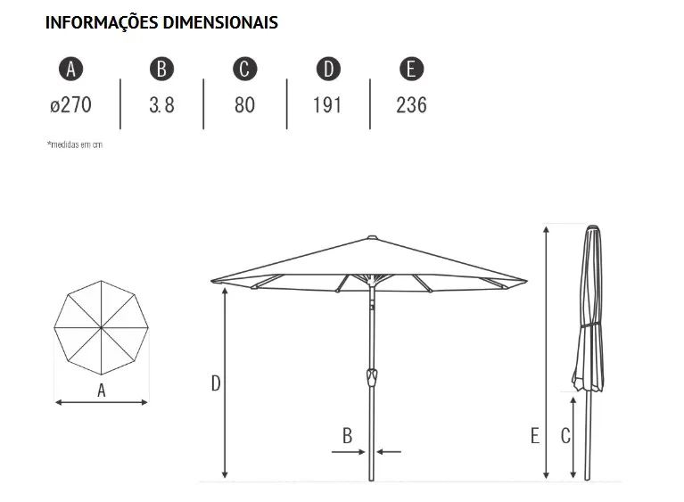 Ombrelone Summer - Central 2,70 m | Haste Marrom - Cobertura Bege
