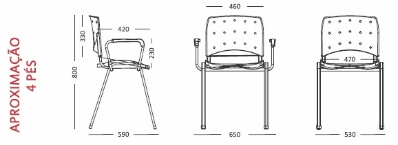 Cadeira fixa Empilhável Ergoplax com braços | Estrutura preta - Assento estofado