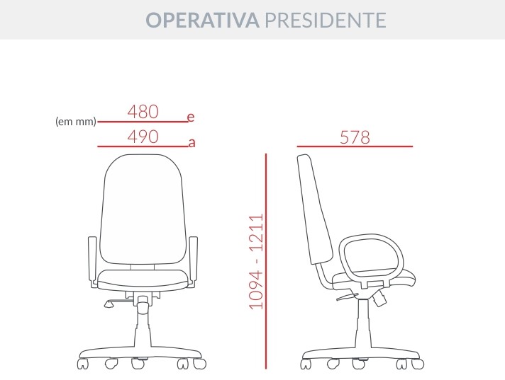 Cadeira Operativa Premium Presidente - Base Standart *Braço Regulável