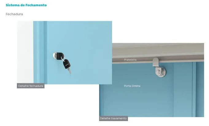 Armário de Aço Médio com 2 Portas e 3 Prateleiras - Com Fechadura l Chapa 26