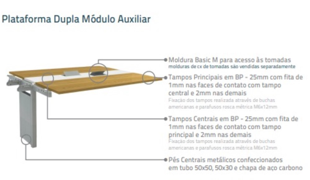 Plataforma Dupla Módulo Auxiliar- L 1100 | P 1200 | A 740 - Work Pro Advanced 25mm