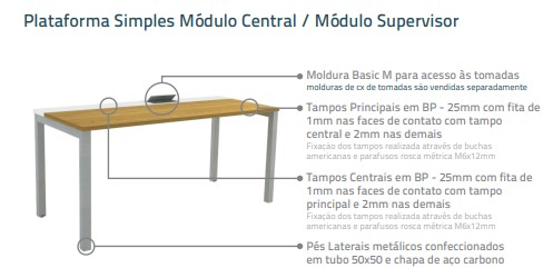 Plataforma Simples Módulo Central - L 1100 | P 720 | A 740 - Work Pro Advanced 25mm