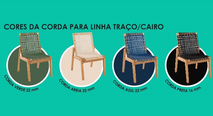 Cadeira em Madeira Corda Preta | Linha Traço- Alt. 0,85 cm X Larg. 0,52 cm X Prof. 0,62 cm *sem Braço - Espaço Casa e Jardim