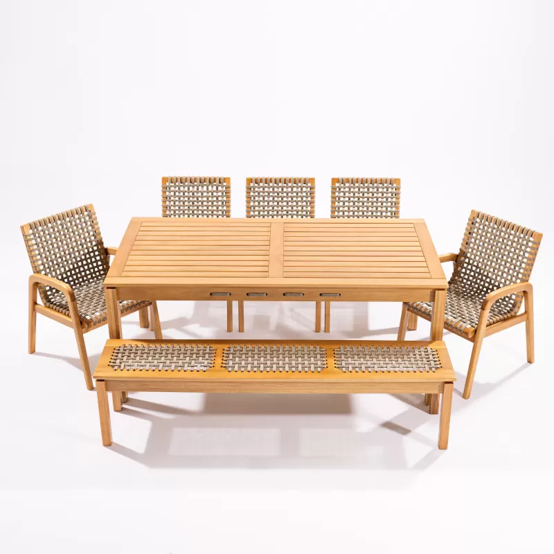 Mesa de Jantar em Madeira Corda Areia | Linha Traço - Alt. 0,75 cm X Larg. 2,20 cm X Prof. 0,93 cm - Espaço Casa e Jardim
