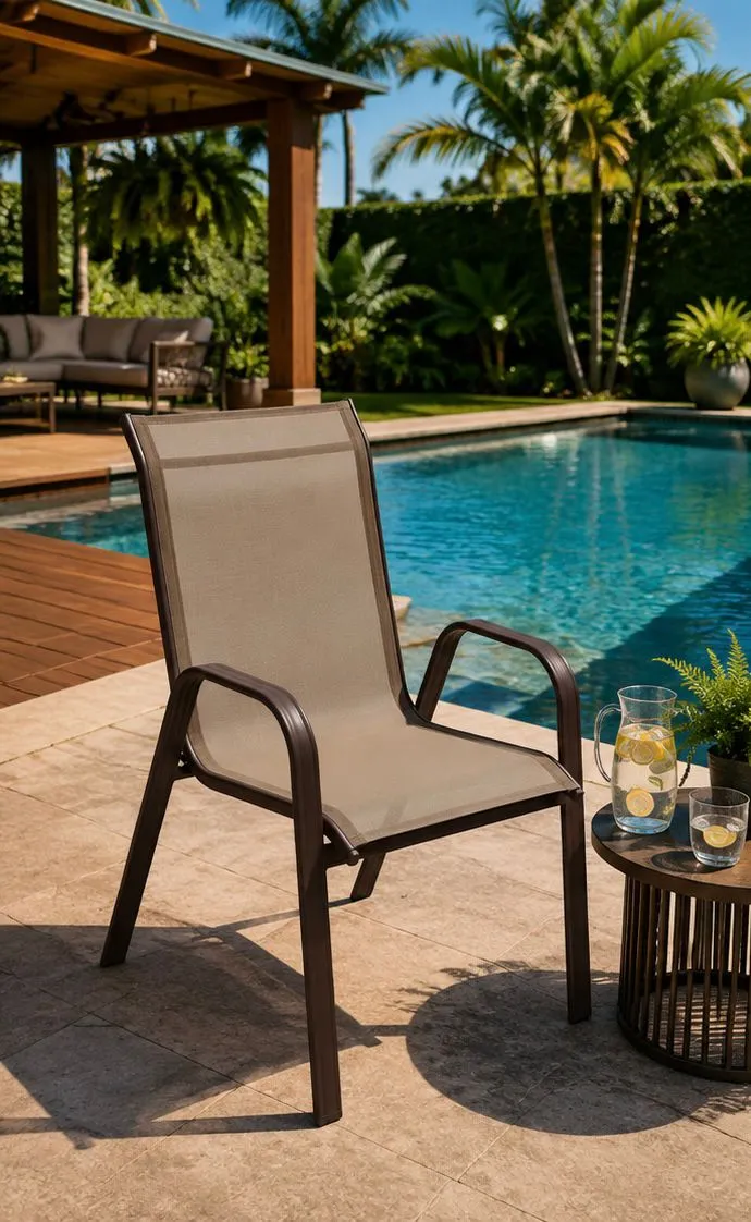 Cadeira para Piscina Summer - Alumínio Marrom, Tela Sling Marrom | Empilhável