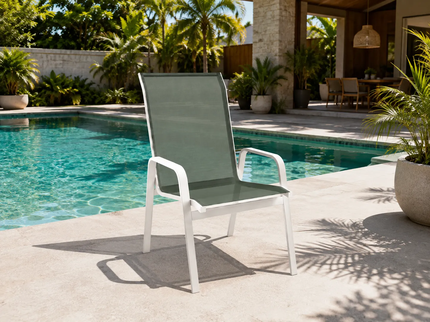 Cadeira para Piscina Summer - Alumínio Branco, Tela Sling Verde | Empilhável