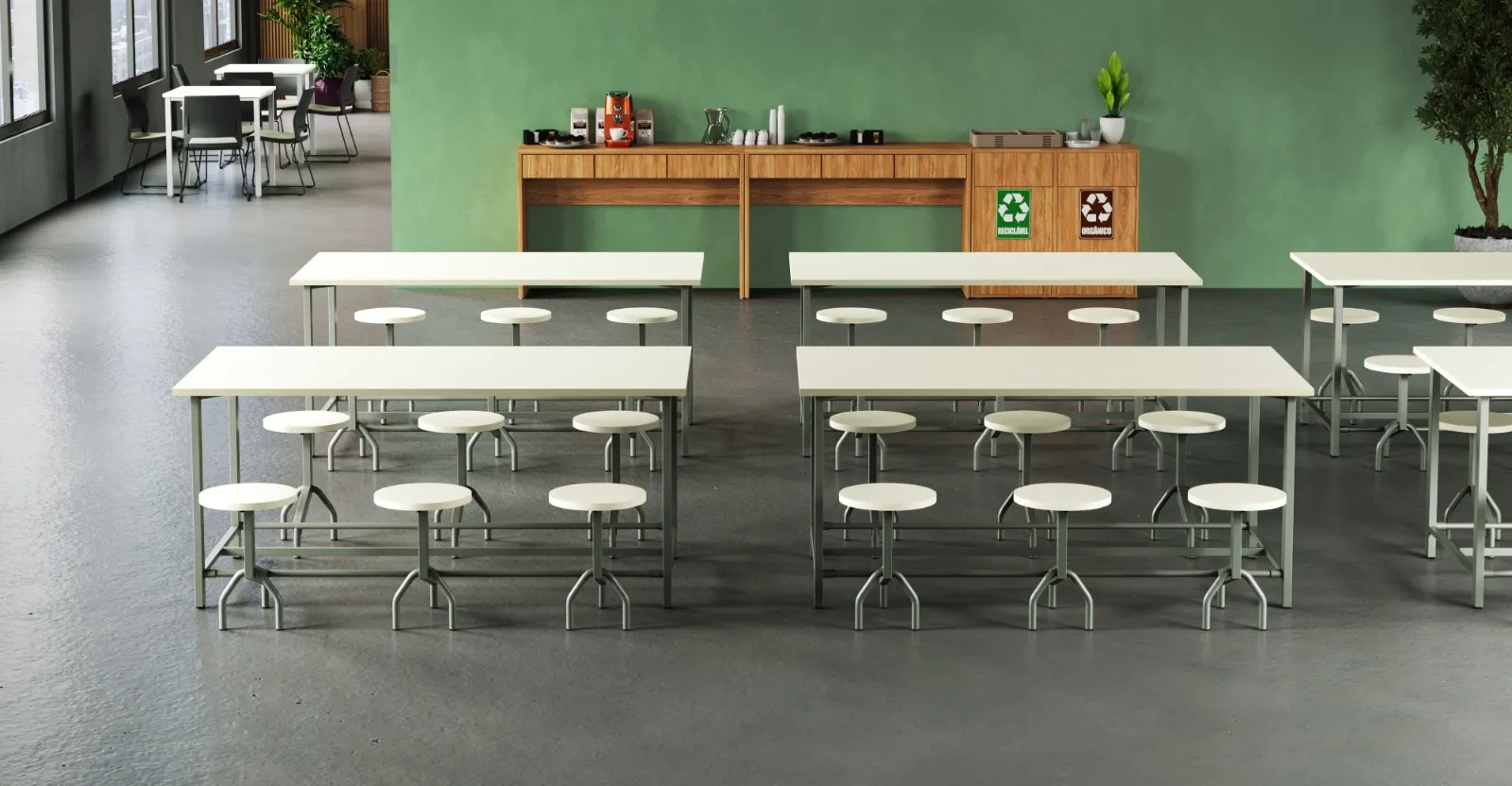Mesa para Refeitório 8 Lugares - Tampo 25mm | Banco Escamoteável - L 1800 x P 800 x H 775mm