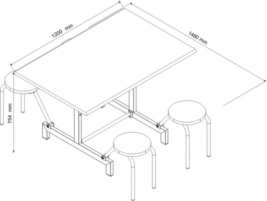 Mesa para Refeitório 4 Lugares - Tampo 28mm Laminado Plastico| Banco Escamoteável