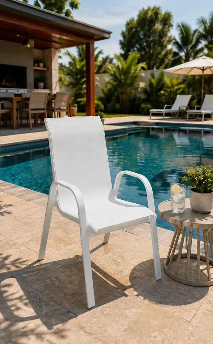 Cadeira para Piscina Summer - Alumínio Branco, Tela Sling Branca | Empilhável
