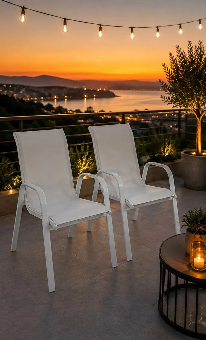 Cadeira para Piscina Summer - Alumínio Branco, Tela Sling Branca | Empilhável