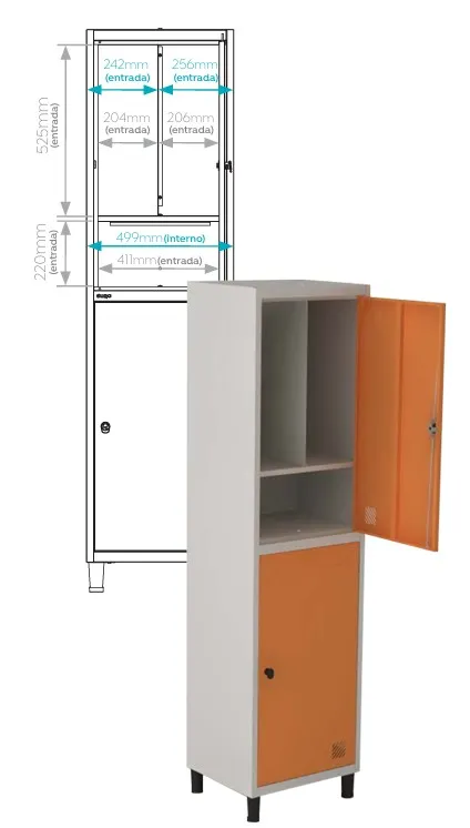 GRP 04 INS Chapa 26 - Roupeiro de aço Insalubre 4 portas com sapateira - NR 24 e NR 18