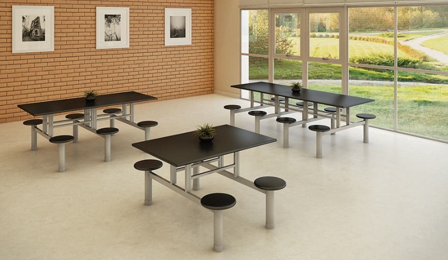 Mesa Refeitório 8 Lugares - Larg. 2,40 m x Prof. 80 cm x Alt.68,5 cm | Tampo Mdp 25mm Melamínico | Banco Coletivo