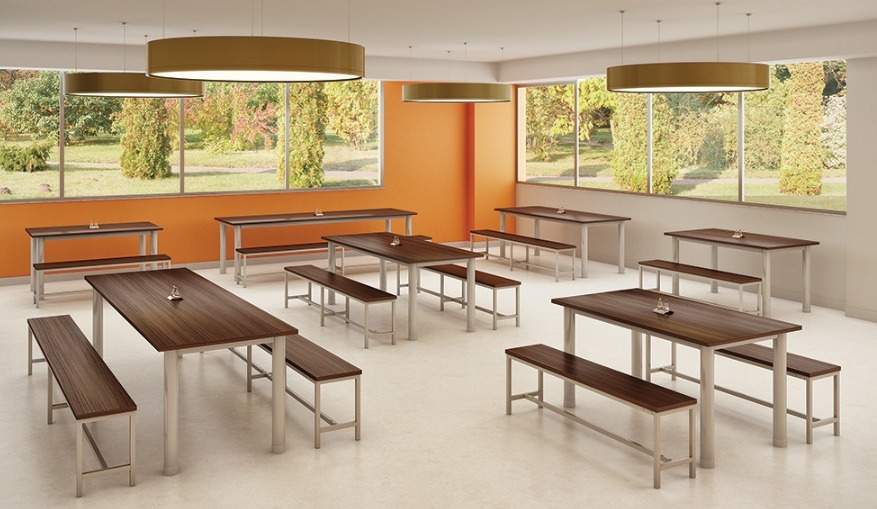 Mesa Refeitório 8 Lugares - Larg. 2,40 m x Prof. 80 cm x Alt.68,5 cm | Tampo Mdp 25mm Melamínico | Banco Coletivo
