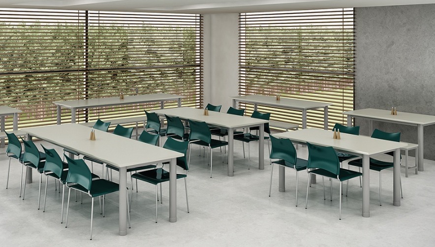 Mesa Refeitório 8 Lugares - Larg. 2,40 m x Prof. 80 cm x Alt.68,5 cm | Tampo Mdp 25mm Melamínico | Banco Coletivo