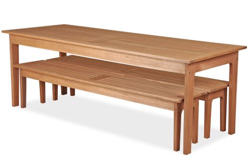 Mesa Churrasqueira Primavera para Área Externa Retangular 0,86 cm X 2,50 m - Madeira Eucalipto, Acabamento Stain Jatobá - Espaço Casa e Jardim - Ideal para Churrasqueira e Área Gourmet 