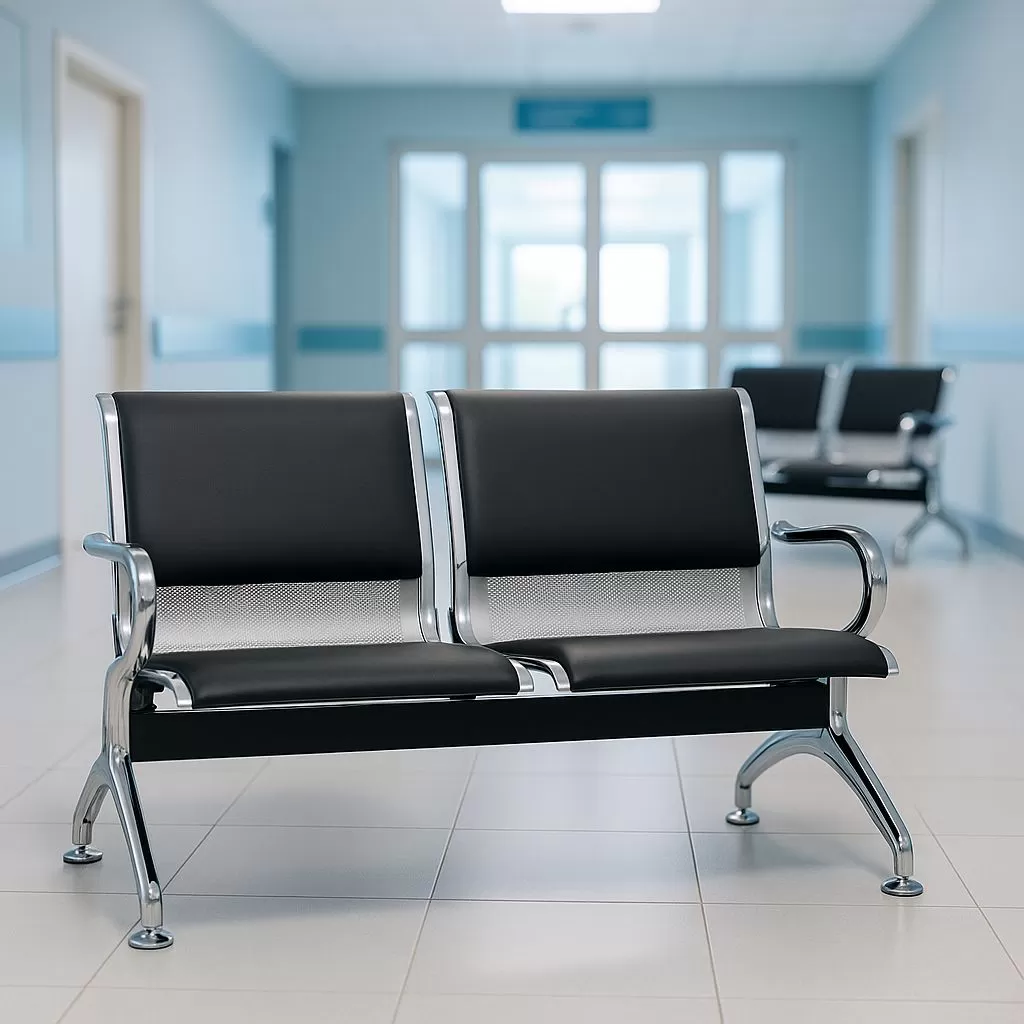 Longarina Aeroporto Charm 2 Lugares - Metálica Cromada | Estofada