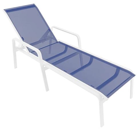 Espreguiçadeira Para Piscina Summer - Alumínio Branco, Tela Sling Azul Escuro | Empilhável