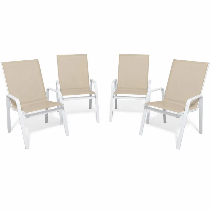 Kit Com 4 Cadeiras Para Piscina Summer - Alumínio Branco, Tela Sling Bege | Empilhável
