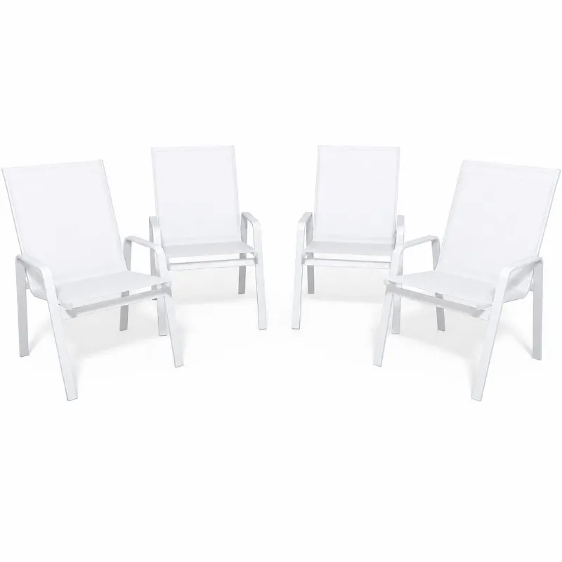 Kit Com 4 Cadeiras Para Piscina Summer - Alumínio Branco, Tela Sling Branco | Empilhável