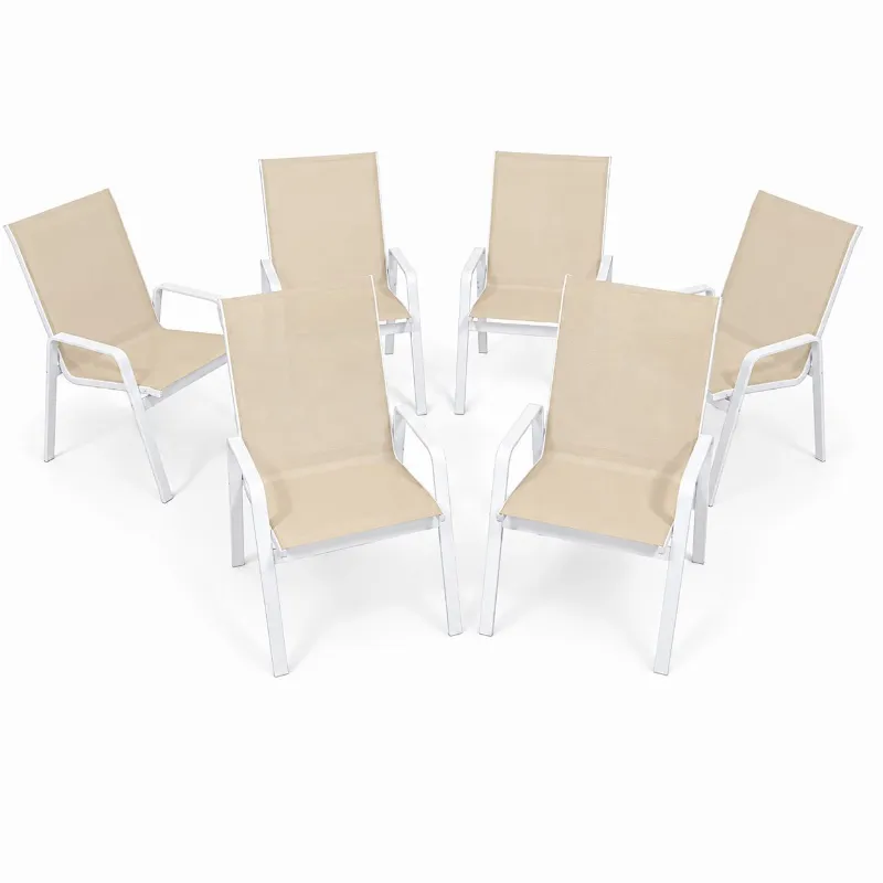 Kit 6 Com Cadeiras Para Piscina Summer - Alumínio Branco, Tela Sling Bege | Empilhável