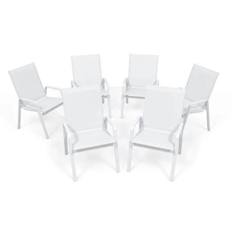 Kit 6 Com Cadeiras Para Piscina Summer - Alumínio Branco, Tela Sling Branca | Empilhável