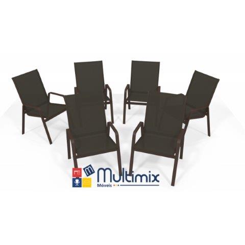 Kit Com 6 Cadeiras Para Piscina Summer - Alumínio Marrom, Tela Sling Marrom | Empilhável