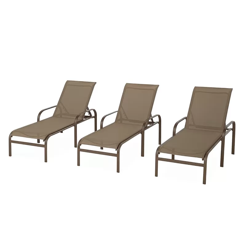 Kit Com 3 Espreguiçadeiras Para Piscina Summer - Alumínio Marrom, Tela Sling Marrom Empilhável