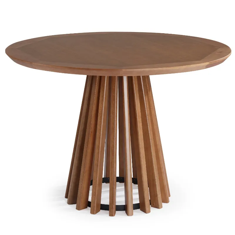 Mesa Para Área Gourmet Redonda Em Madeira Michigan | Acabamento Em Verniz - Com 1,30 M De Diâmetro