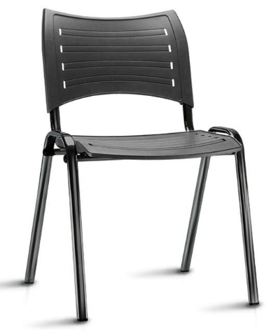 Cadeira ISO Fixa Empilhável | Estrutura Preta - Assento E Encosto Preto
