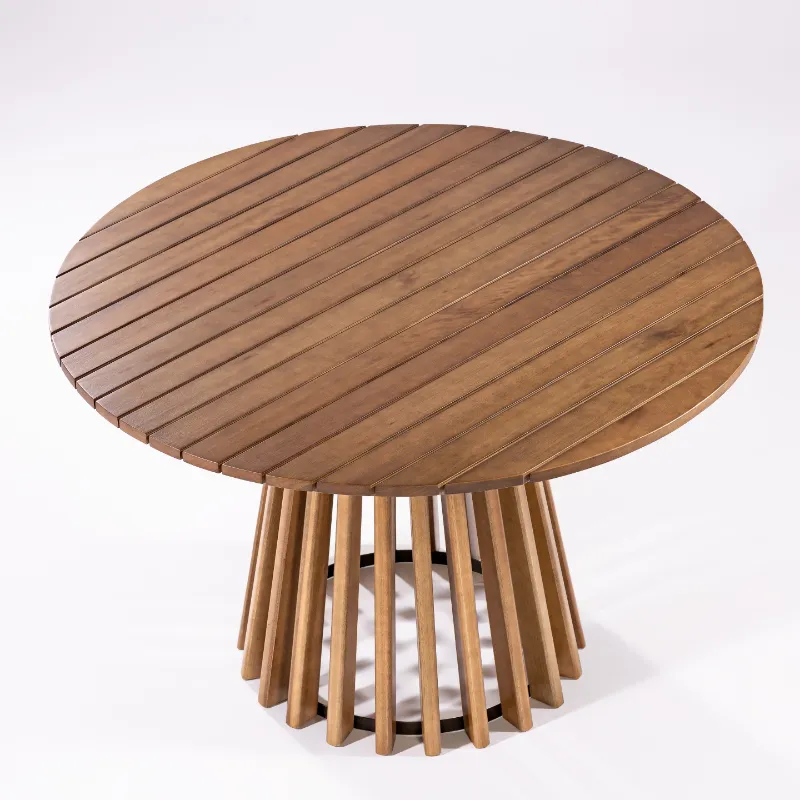 Mesa Para Área Gourmet Redonda Em Madeira Maya | Acabamento Em Verniz Mel Ou Avelã - Com 1,20 M De Diâmetro *Tampo Ripado