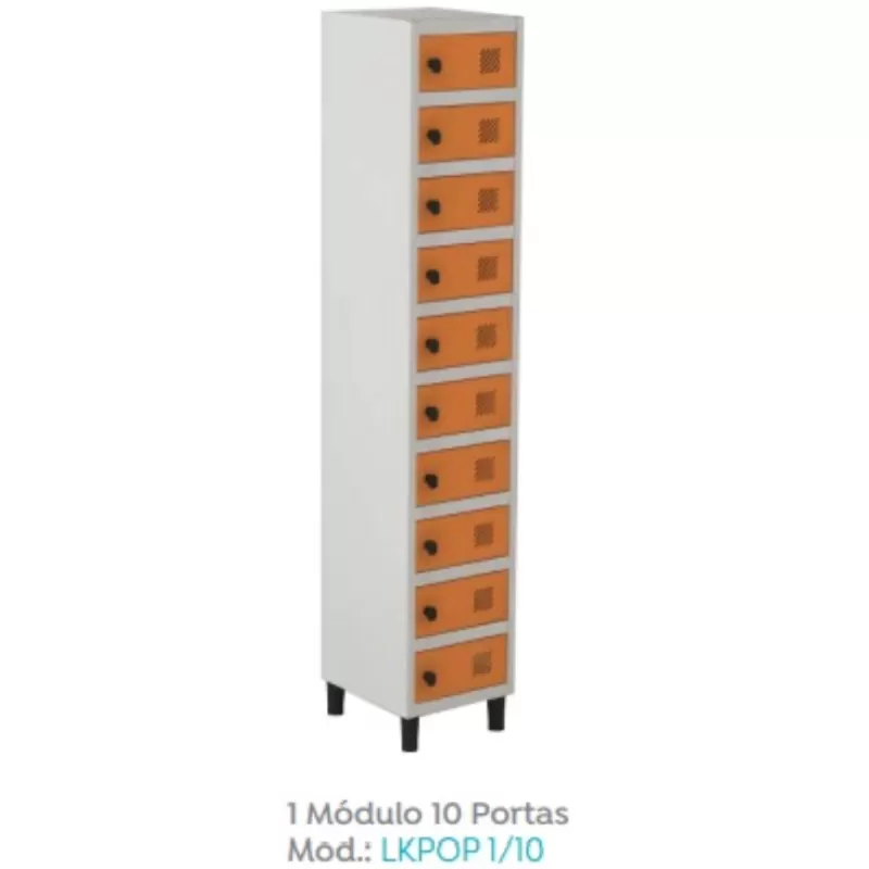 Locker em aço | Porta Celular e Objetos - 10 Portas | Fechadura - Pitão para cadeado, Cores Diversas