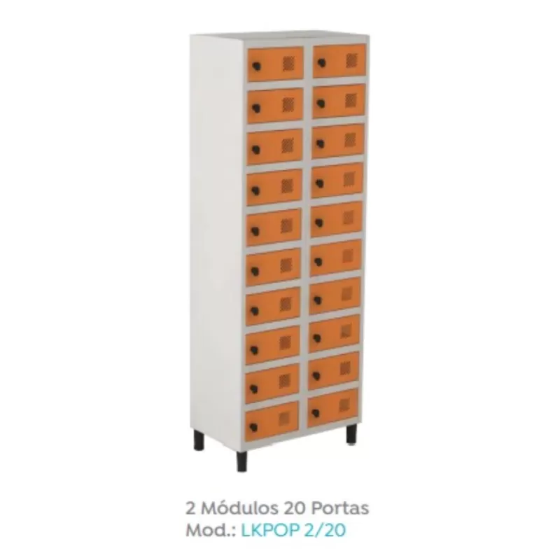 Locker em aço | Porta Celular e Objetos - 20 Portas | Fechadura - Pitão para cadeado, Cores Diversas