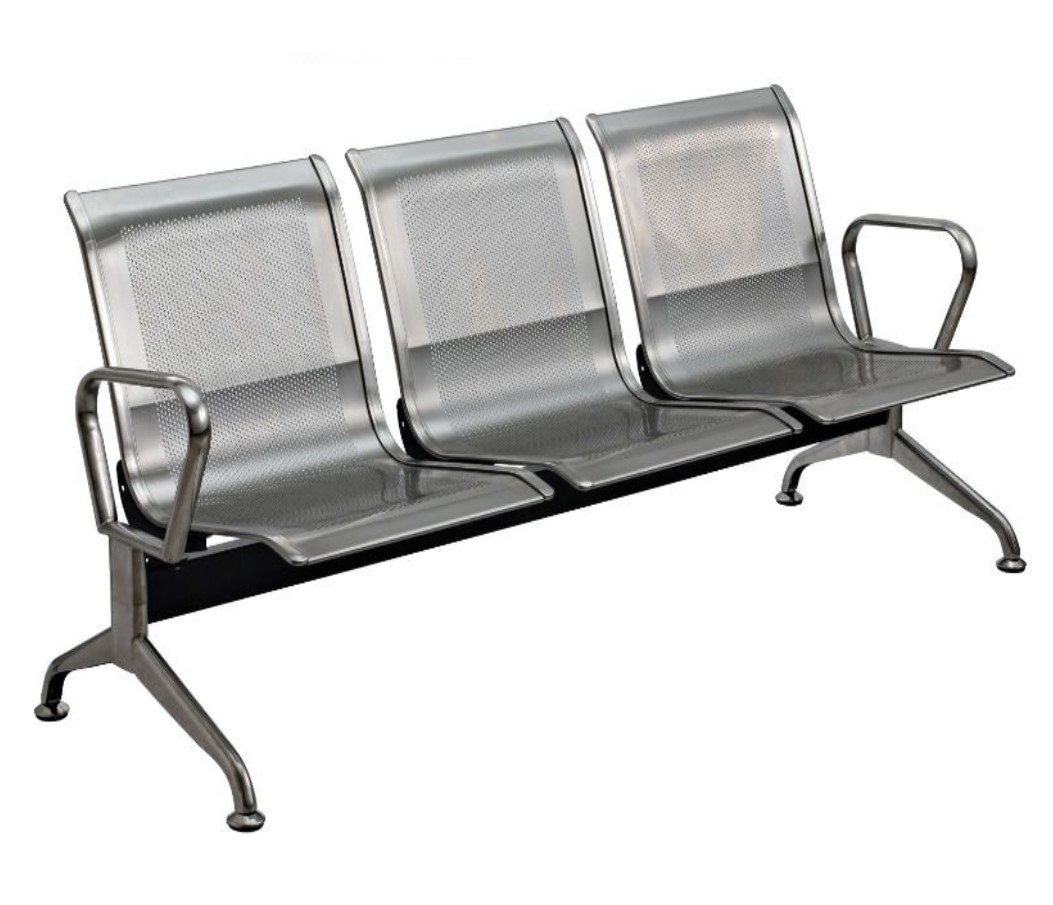 Cadeira Longarina Aeroporto Premium Aço Inox 3 Lugares