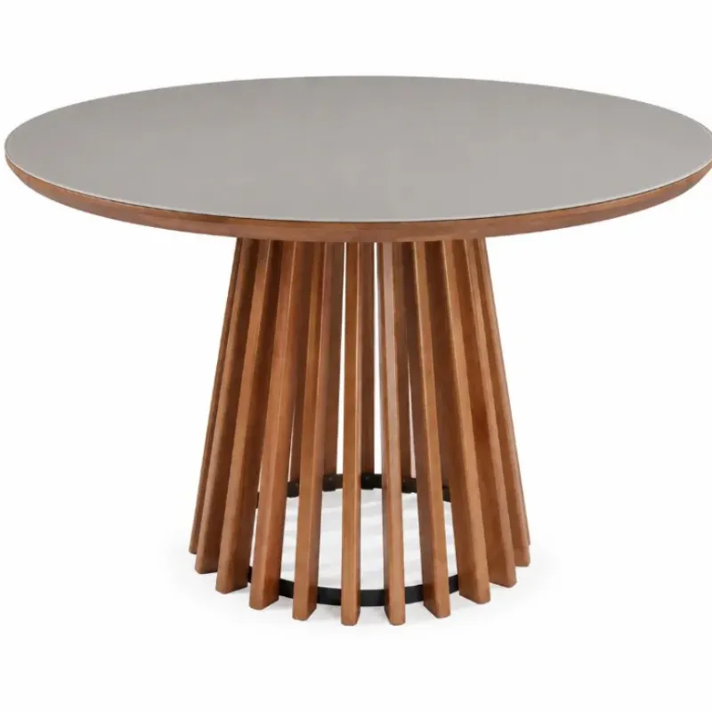 Mesa Para Área Gourmet Redonda Em Madeira Com Vidro Michigan | Acabamento Em Verniz - Com 1,30 M De Diâmetro
