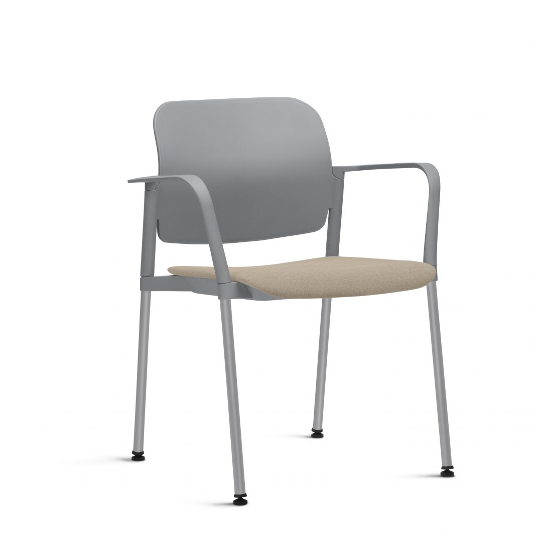 Cadeira LEAF Fixa Empilhável | Estrutura Preta Ou Cinza - Assento Estofado *Com Braço