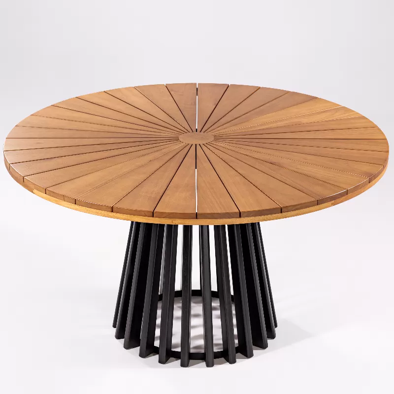 Mesa para Área Gourmet Redonda em Madeira Tune | Acabamento em Verniz - com 1,40 m de diâmetro - Espaço Casa e Jardim