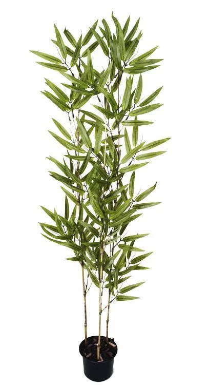 Bambu Artificial - Com 1,60 M De Altura *Composto Por 3 Troncos Naturais De Bambu E Folhas Artificiais De Poliéster