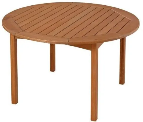 Mesa Área Externa Fixa Redonda Ø 120 Cm - Madeira Eucalipto, Acabamento Stain Jatobá - Espaço Casa E Jardim