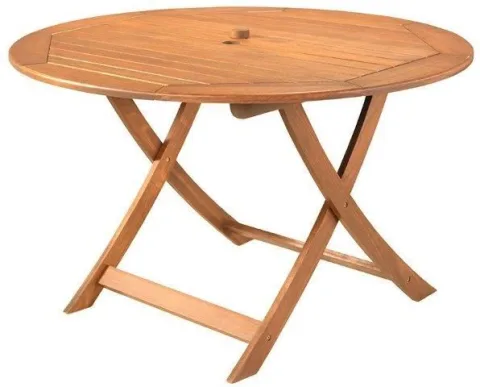Mesa Área Externa Dobrável Redonda Ø 100 Cm - Madeira Eucalipto, Acabamento Stain Jatobá - Espaço Casa E Jardim